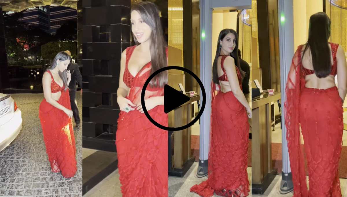 In Red Saree Nora Fatehi Stuns with her Fashion as she Papped in Bandra BKC
