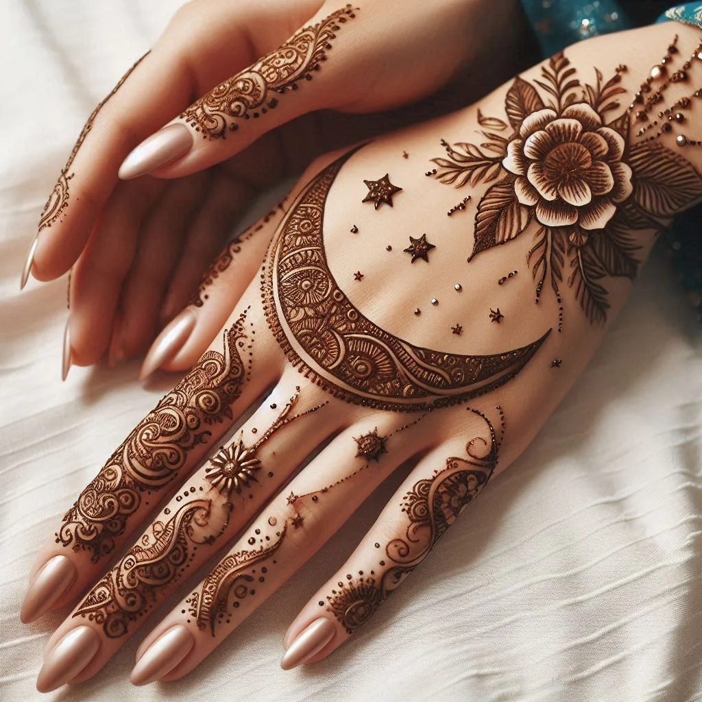 Arabic Side Moon Trail Mehndi Designs