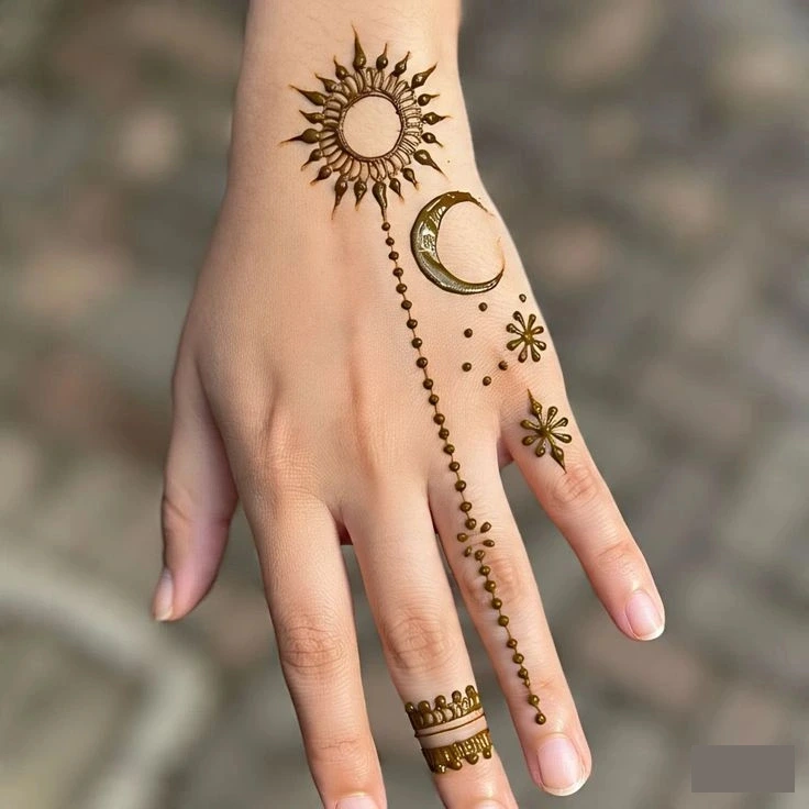 Finger-Connected Side Moon Mehndi Designs