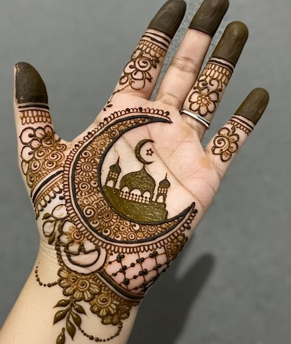 Heavy Border Moon Design Mehndi Designs