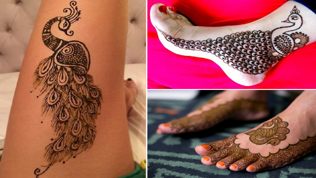 Peacock Inspired Side Moon Mehndi Designs